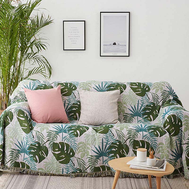 Palm Pattern Sofa Cover | Double-Sided Design | Multiple Sizes Available