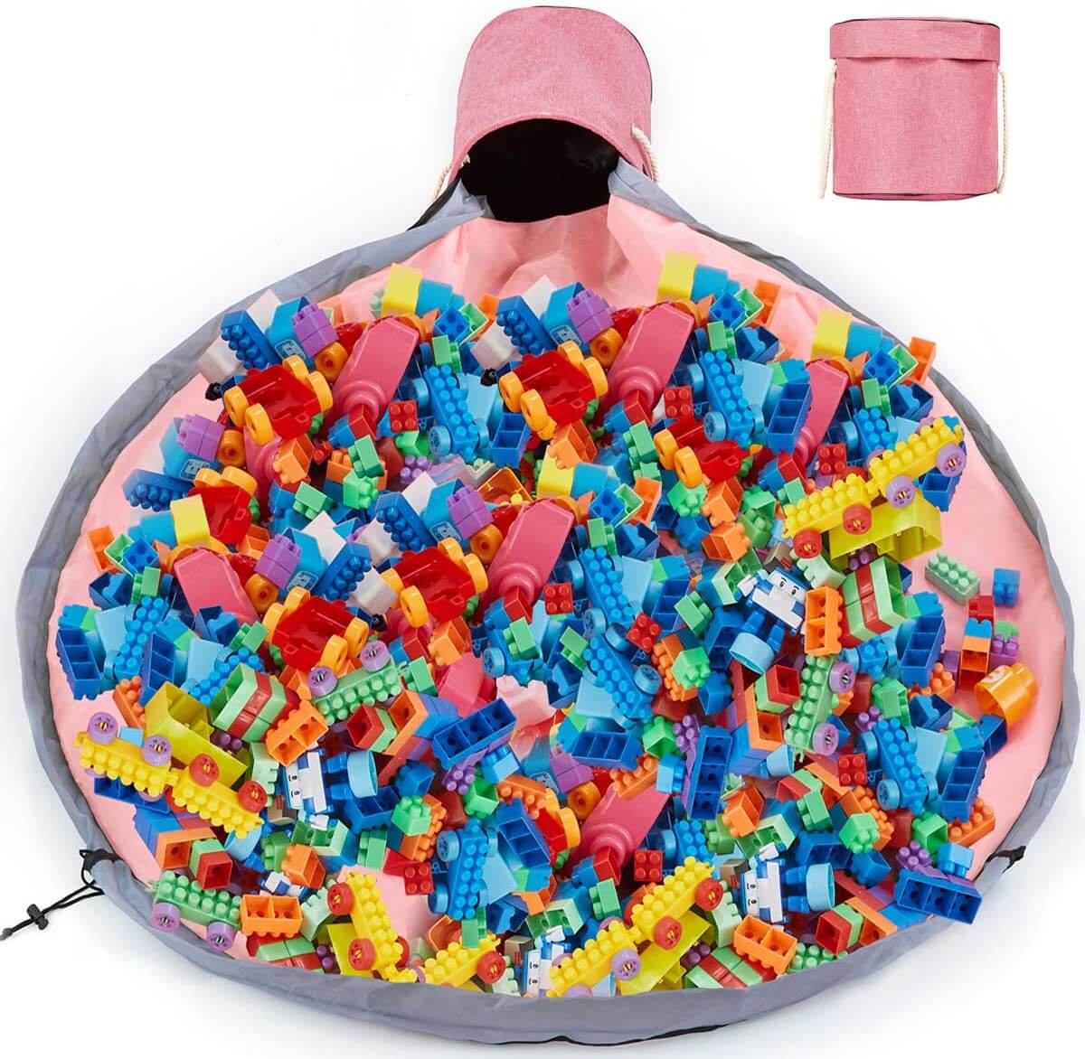 Foldable Toy Storage Basket | Durable Pink with Play Mat | Large 29cm x 32cm