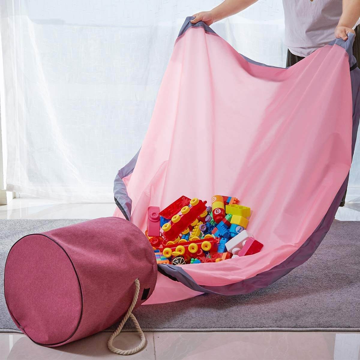 Foldable Toy Storage Basket | Durable Pink with Play Mat | Large 29cm x 32cm