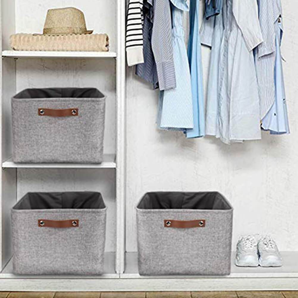 Foldable Storage Baskets Set | Durable Linen & EVA | Set of 3, Grey