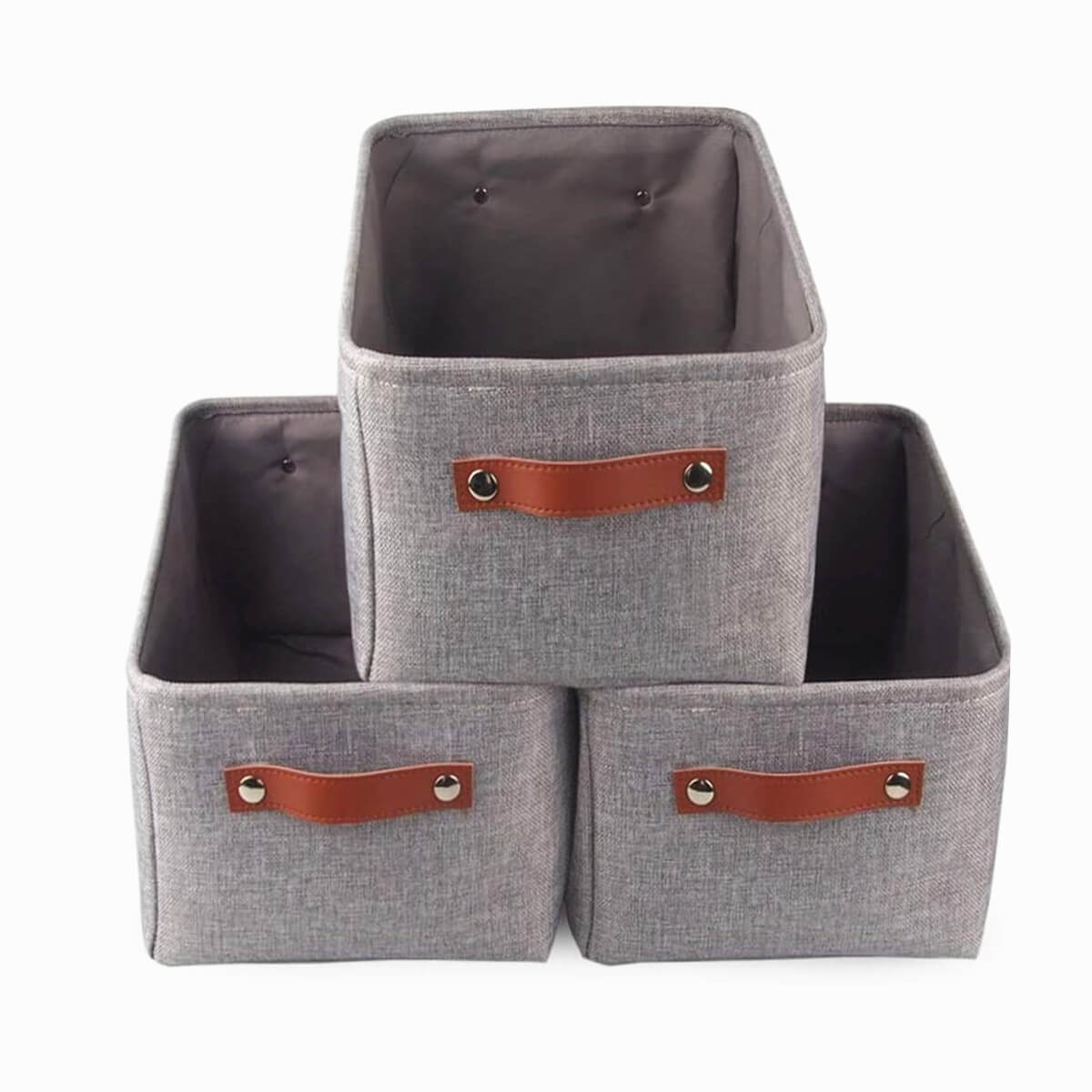 Foldable Storage Baskets Set | Durable Linen & EVA | Set of 3, Grey