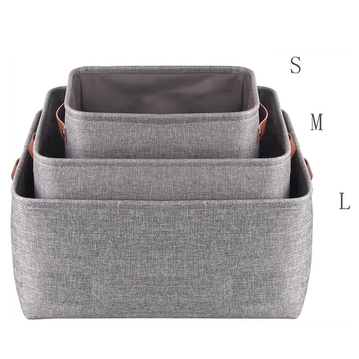 Foldable Storage Baskets Set | Durable Linen & EVA | Set of 3, Grey