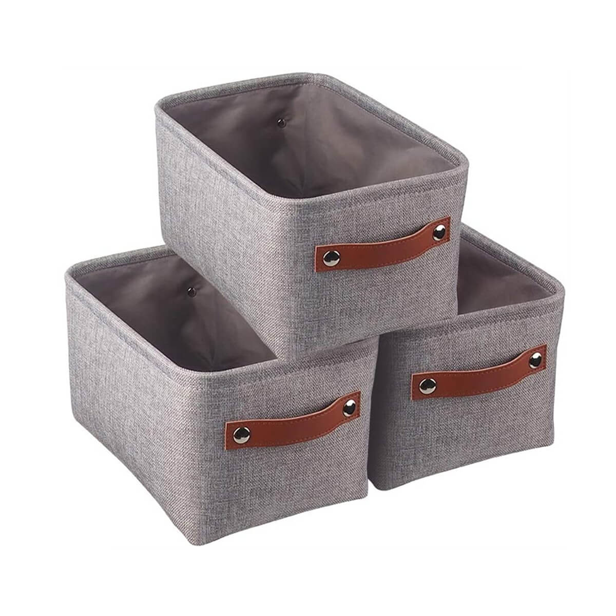 Foldable Storage Baskets Set | Durable Linen & EVA | Set of 3, Grey
