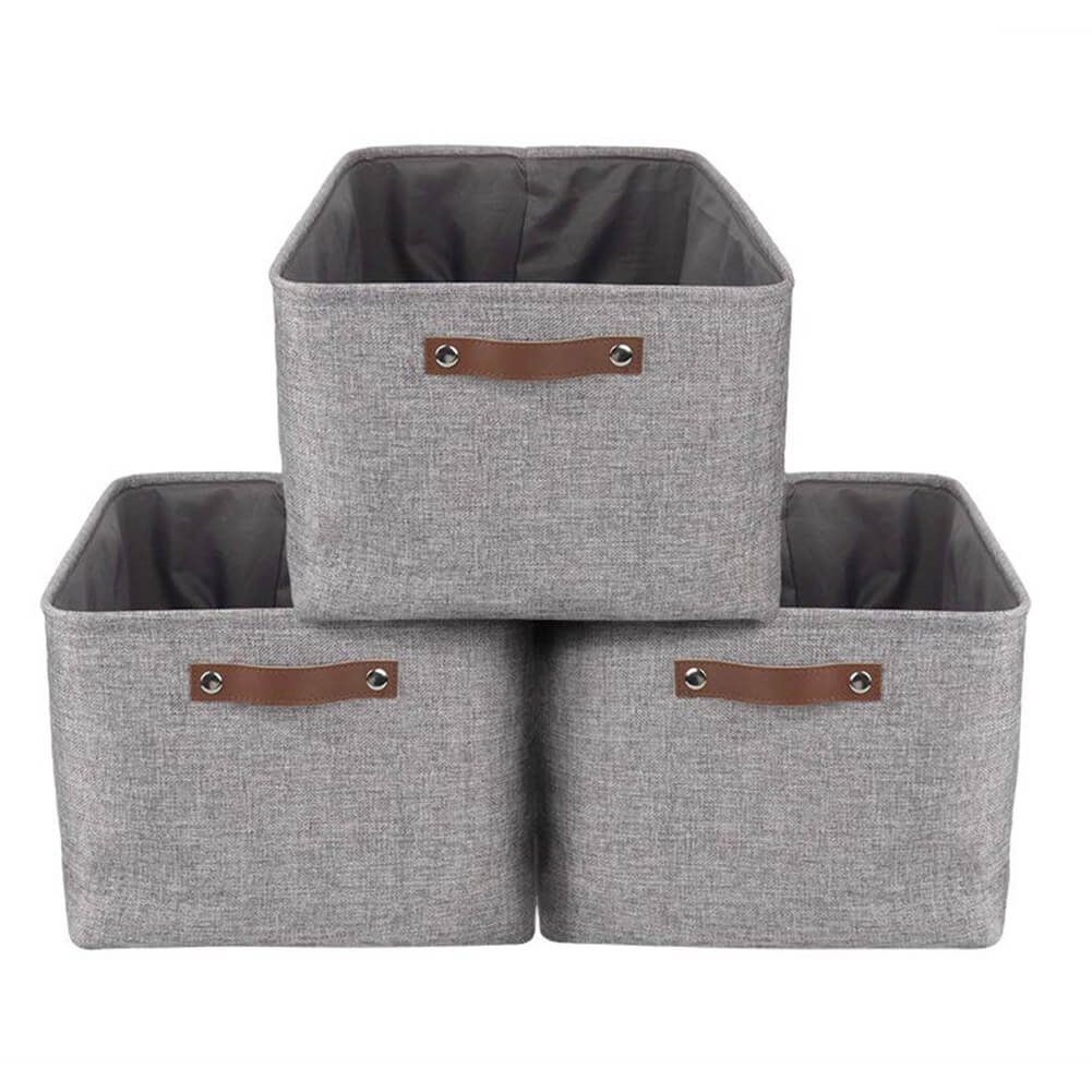 Foldable Storage Baskets Set | Durable Linen & EVA | Set of 3, Grey