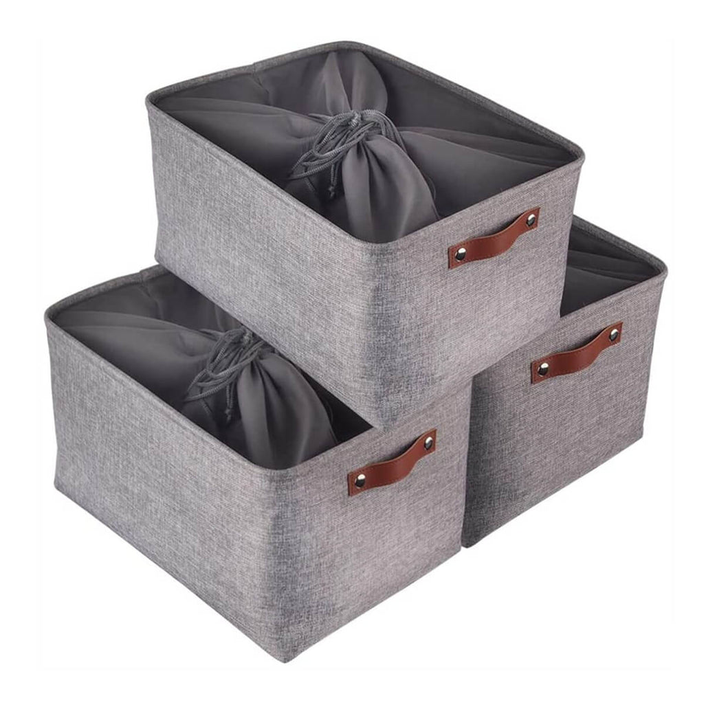 Foldable Storage Baskets Set | Durable Linen & EVA | Set of 3, Grey