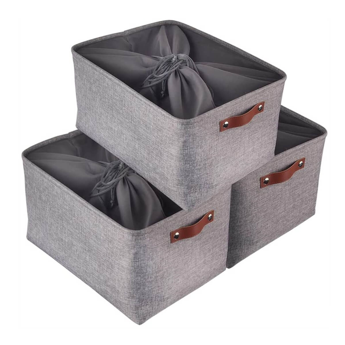 Foldable Storage Baskets Set | Durable Linen & EVA | Set of 3, Grey