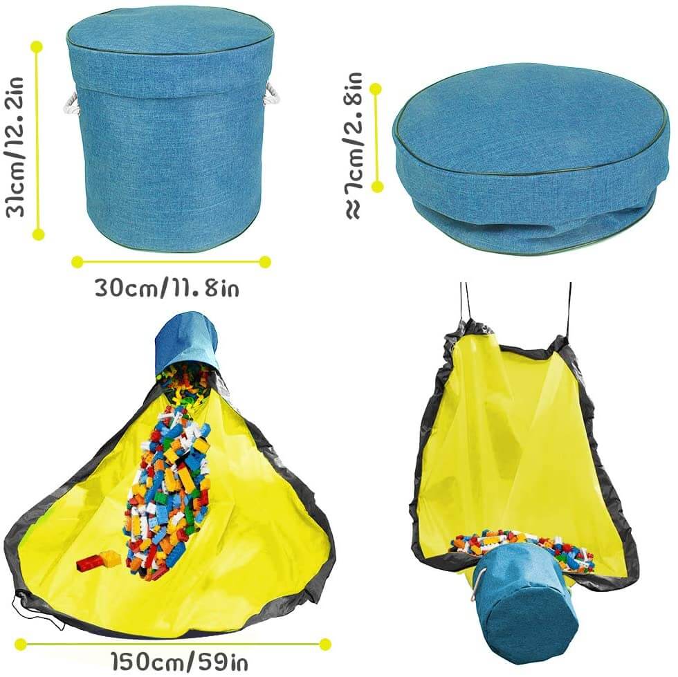Toy Storage Bag & Play Mat | Collapsible Canvas | Sky Blue