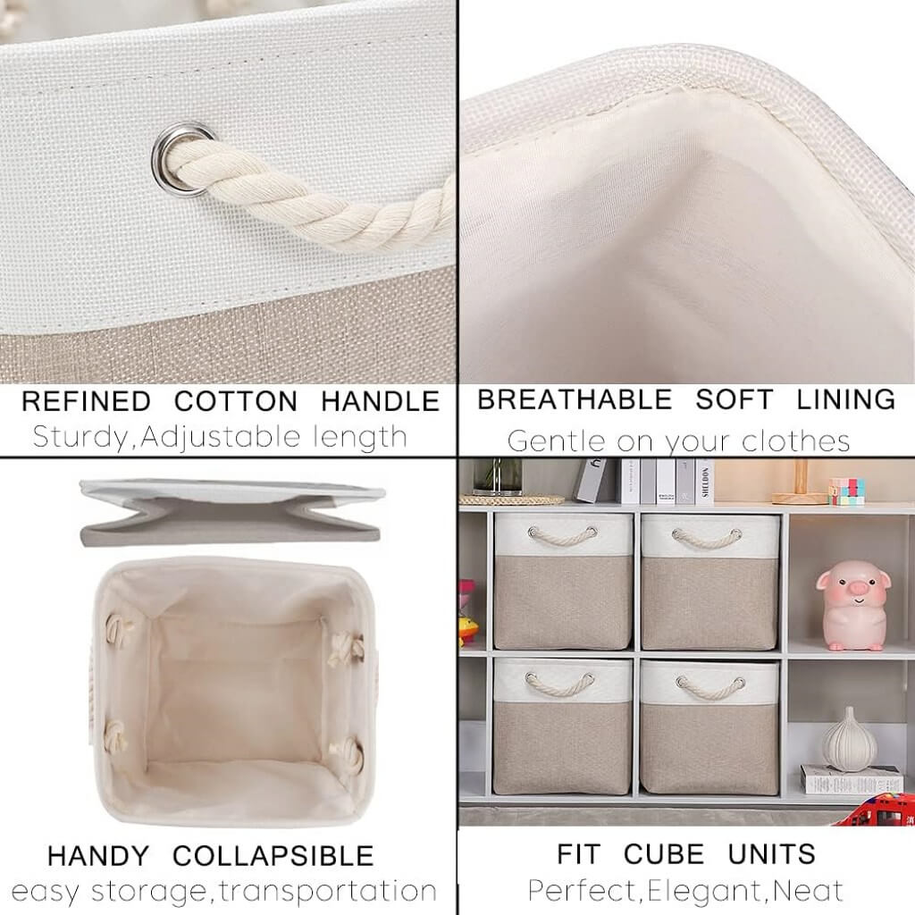 Fabric Storage Cubes | Foldable with Cotton Rope Handles | 25cm x 25cm