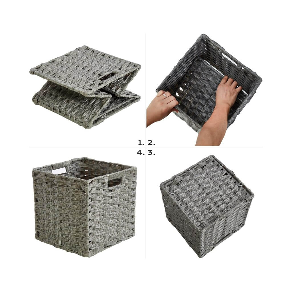 Wicker Storage Cube Boxes | Ash Grey Rattan Effect | Set of 2, 4, or 6