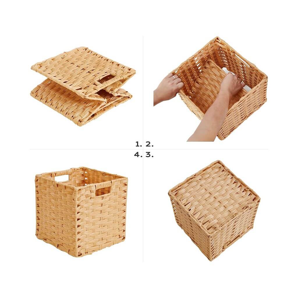 Hand-Woven Polyrattan Storage Cube | Waterproof & Anti-Mould | Set of 2, Popcorn Beige