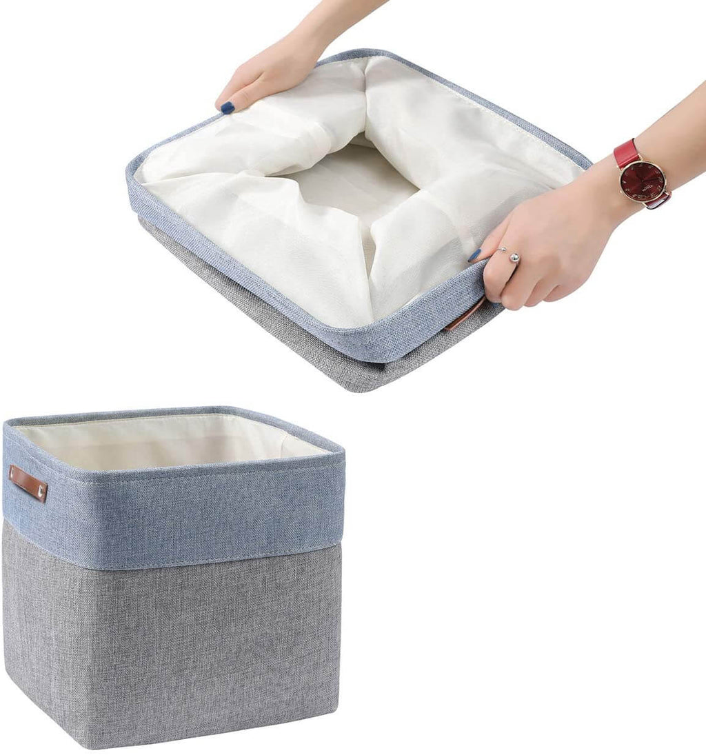 Storage Cube Boxes | Canvas Linen | Grey & Blue Set of 2