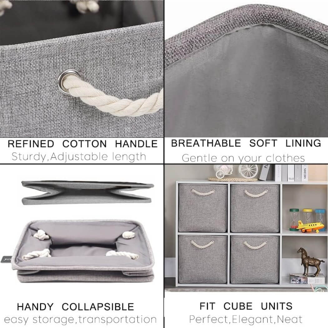 Fabric Storage Cubes | Foldable with Cotton Rope Handles | 25cm x 25cm