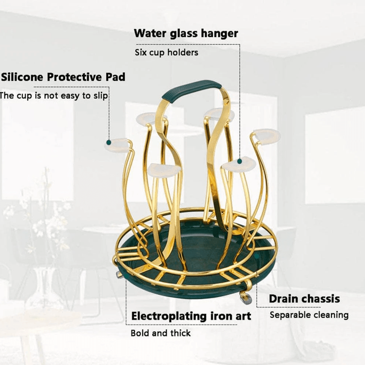 Gold Cup Holder | Wrought Iron | 6 Hooks