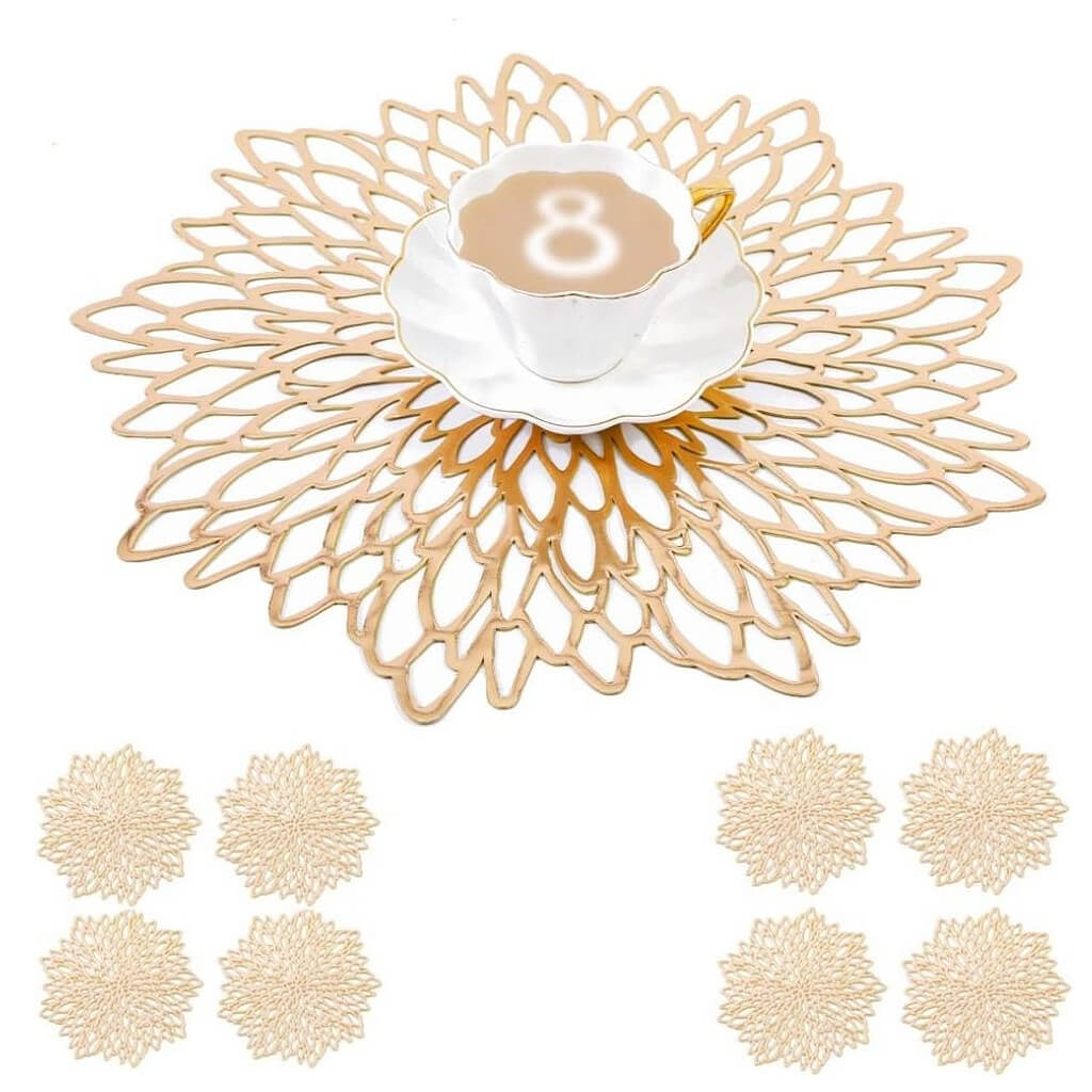 Round Silver Placemats & Coaster Set | Durable Pressed Vinyl | 15.5"