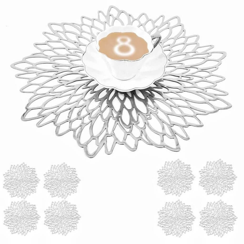 Round Silver Placemats & Coaster Set | Durable Pressed Vinyl | 15.5"