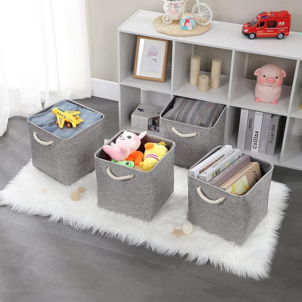Fabric Storage Cubes | Foldable with Cotton Rope Handles | 25cm x 25cm