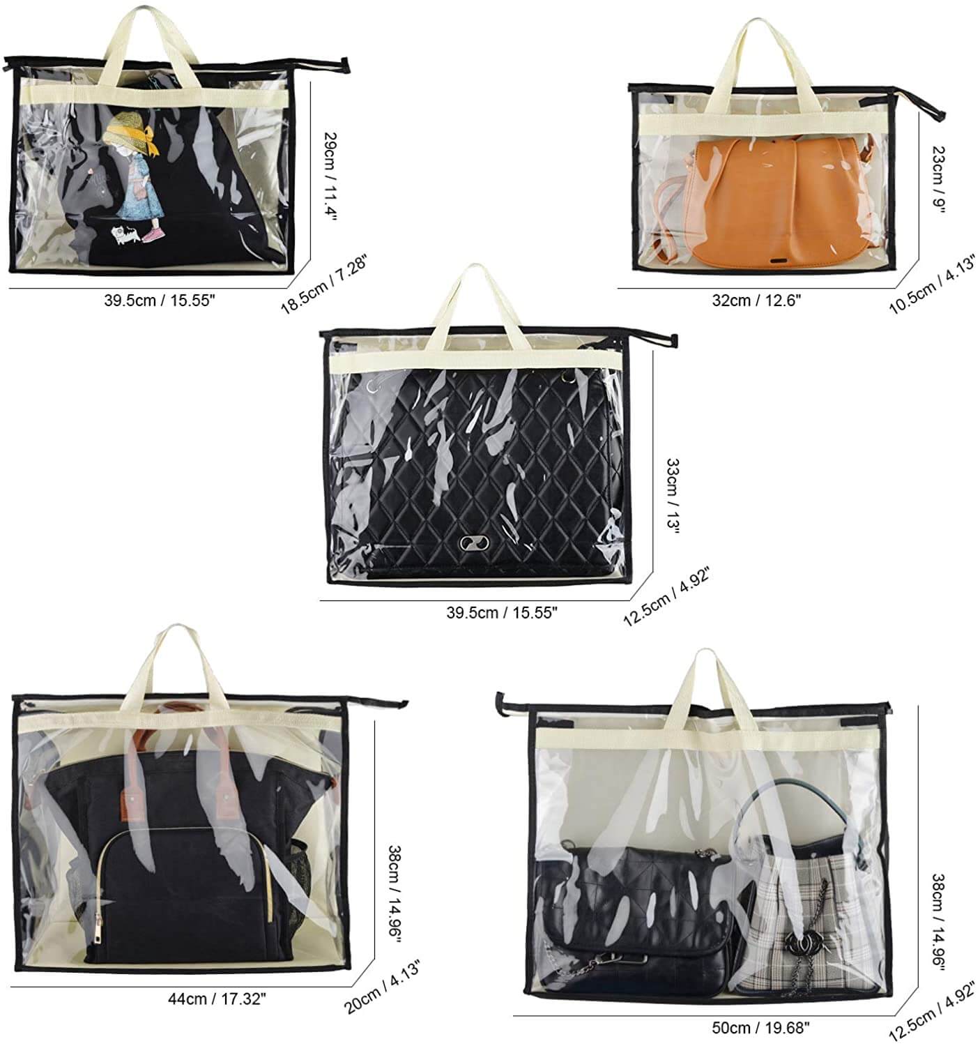 Handbag Storage Organizer | Transparent Non-Woven | 5-Piece Set