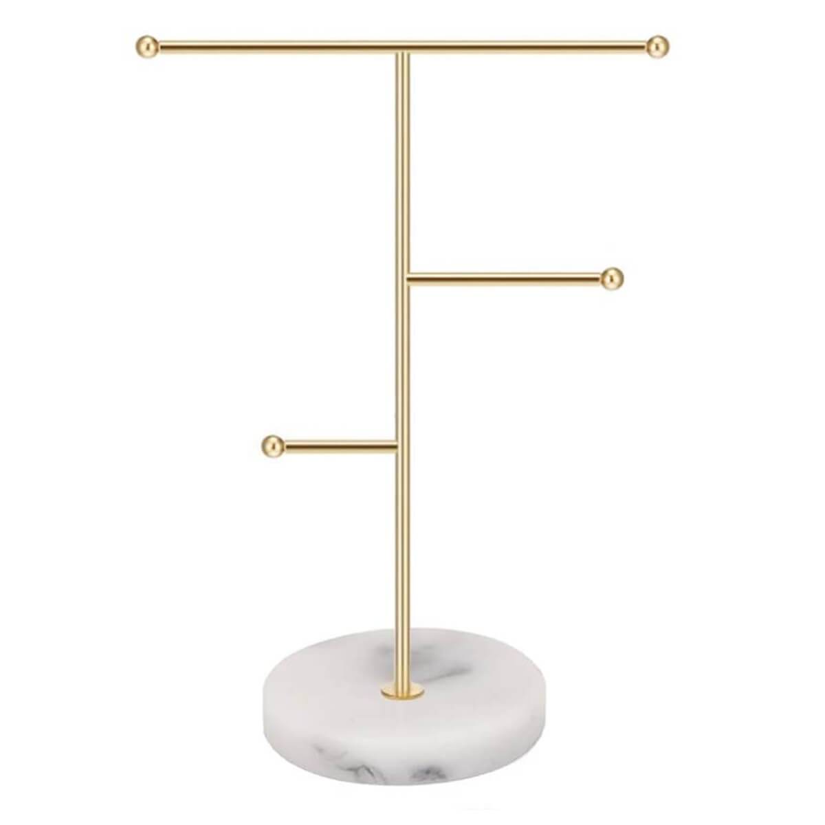 Jewelry Stand Organizer | Gold Metal with Marble Tray | 8x18.5x24.5 cm