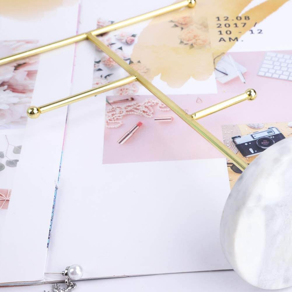Jewelry Stand Organizer | Gold Metal with Marble Tray | 8x18.5x24.5 cm