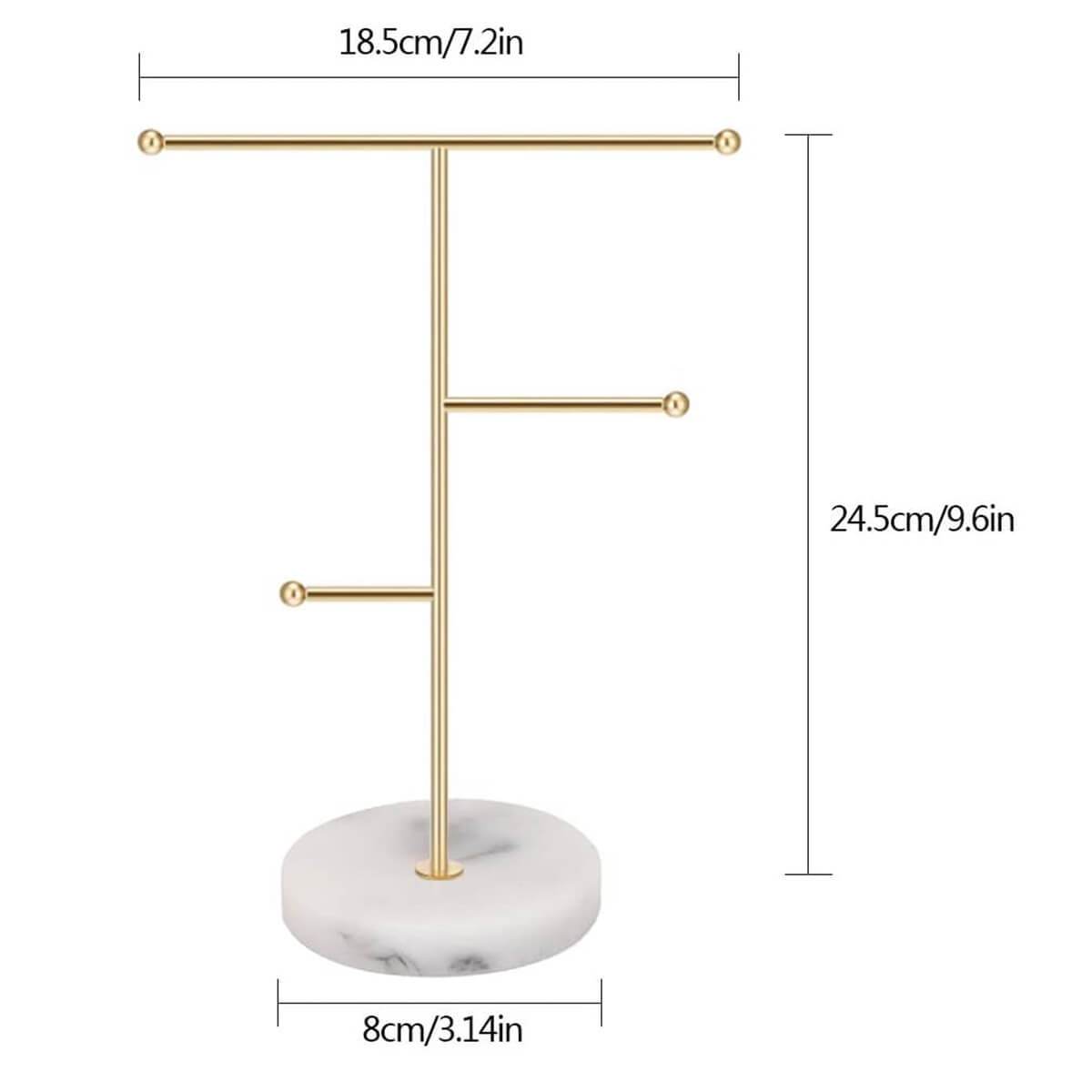Jewelry Stand Organizer | Gold Metal with Marble Tray | 8x18.5x24.5 cm