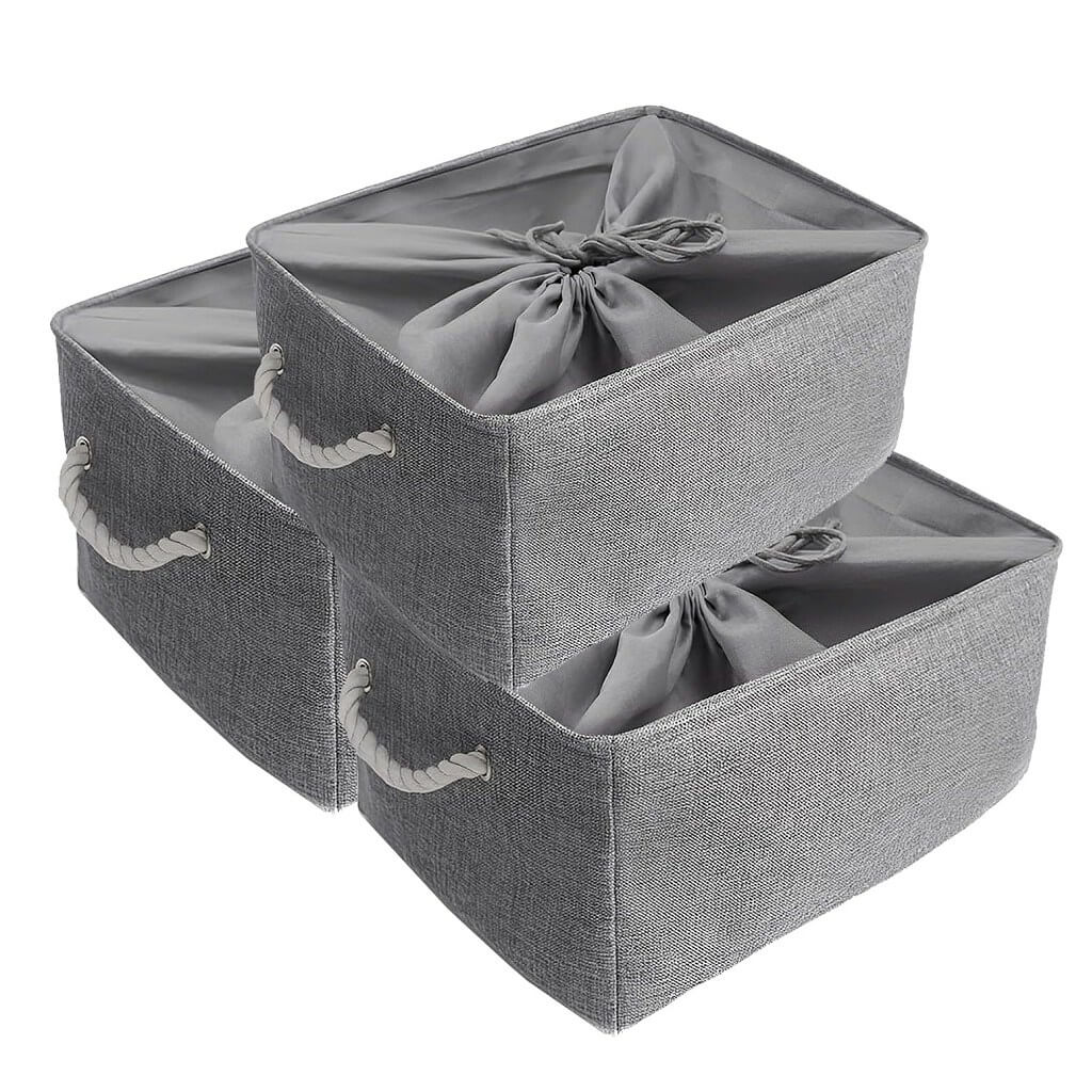 Grey Storage Baskets | Durable Fabric with Rope Handles | Set of 3 Sizes