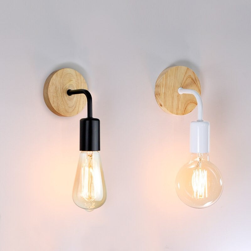 Black/White And Wooden Wall Bedside Lamp For Modern Homes