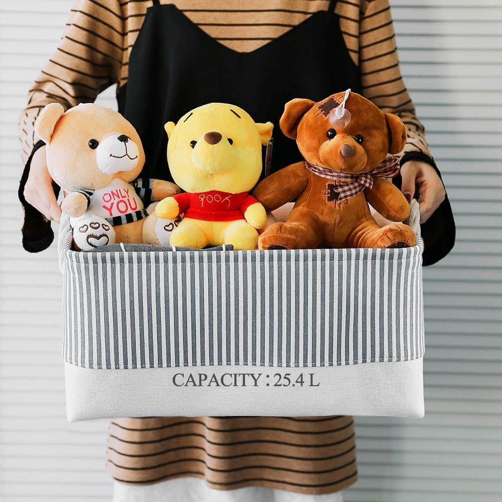 Collapsible Storage Baskets | Durable Three-Layer Fabric | Grey Stripe | Set of 3