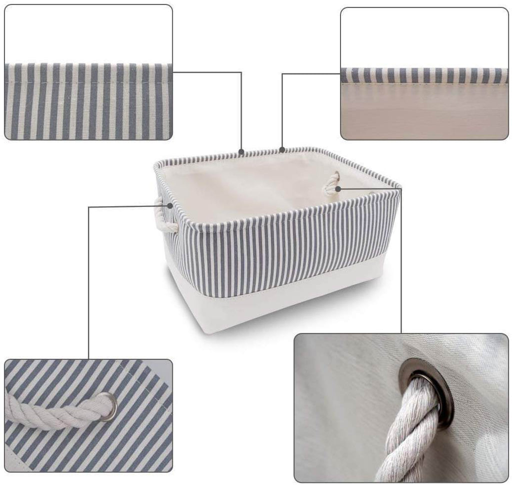 Collapsible Storage Baskets | Durable Three-Layer Fabric | Grey Stripe | Set of 3