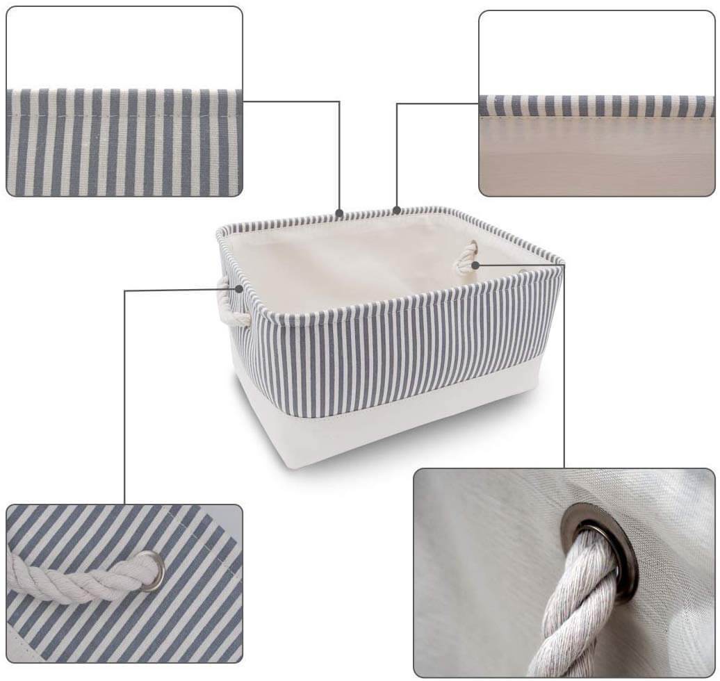 Collapsible Storage Baskets | Durable Three-Layer Fabric | Grey Stripe | Set of 3