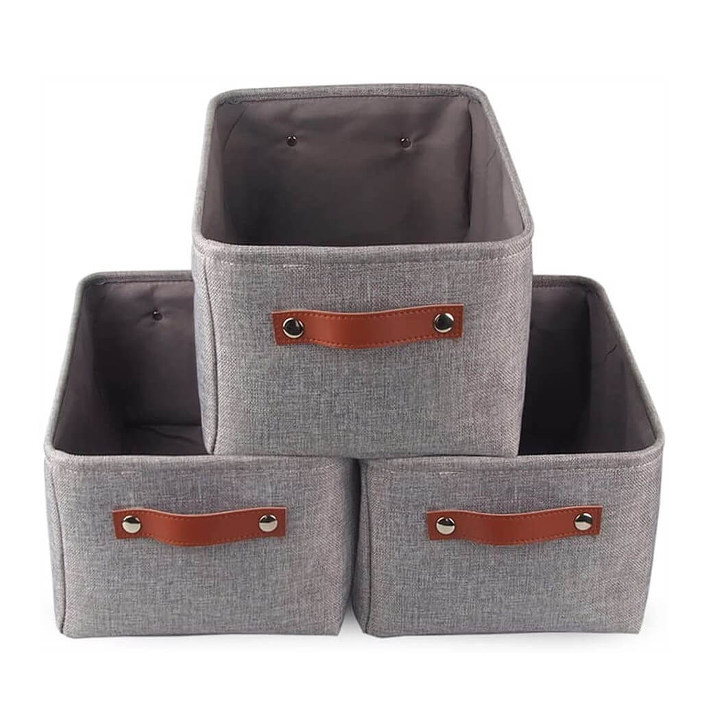 Foldable Storage Baskets Set | Durable Linen & EVA | Set of 3, Grey