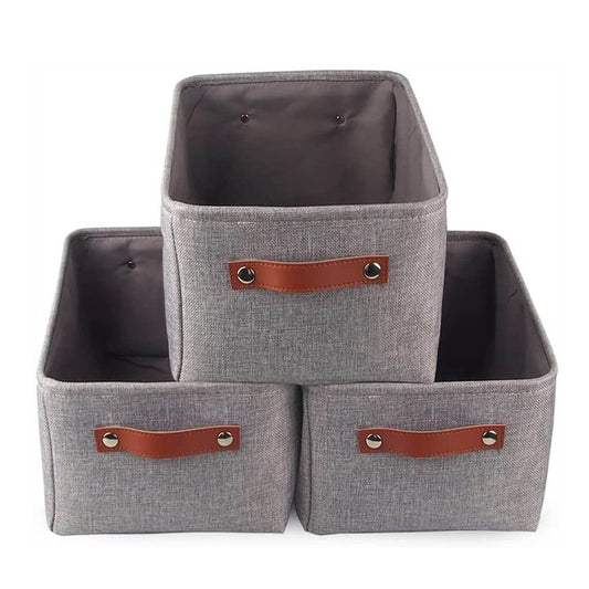 Foldable Storage Baskets Set | Durable Linen & EVA | Set of 3, Grey