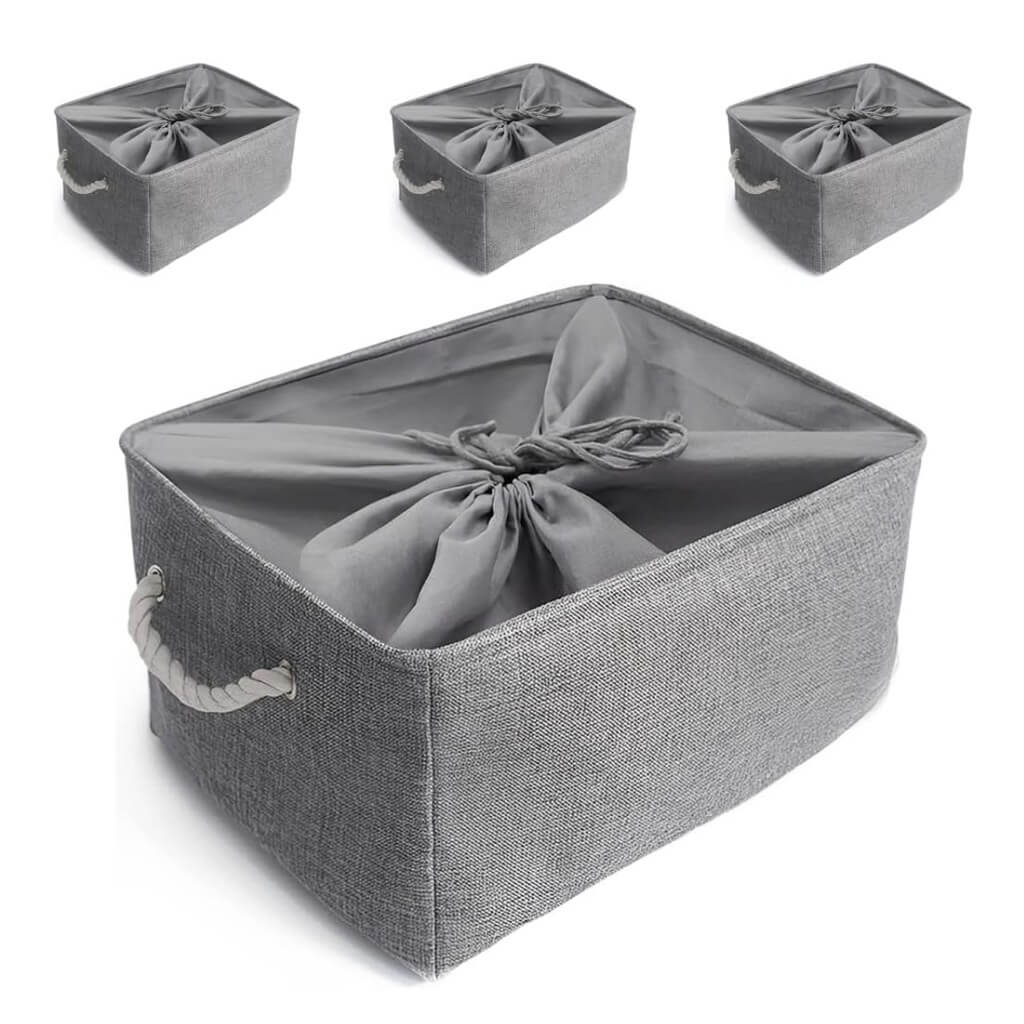 Grey Storage Baskets | Durable Fabric with Rope Handles | Set of 3 Sizes