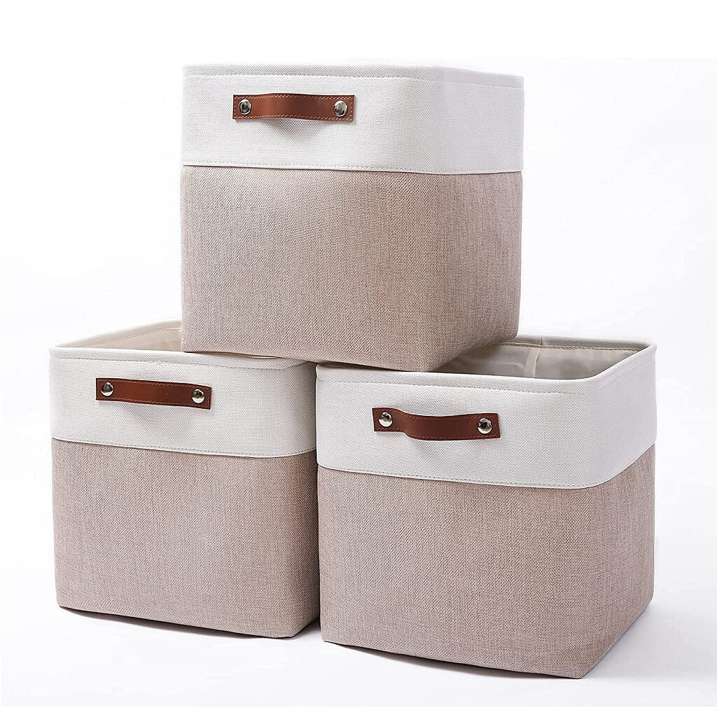 Canvas Storage Basket | White & Khaki | Multiple Sizes Available
