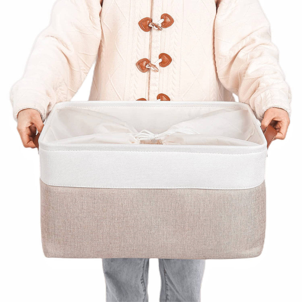 Canvas Storage Basket | White & Khaki | Multiple Sizes Available