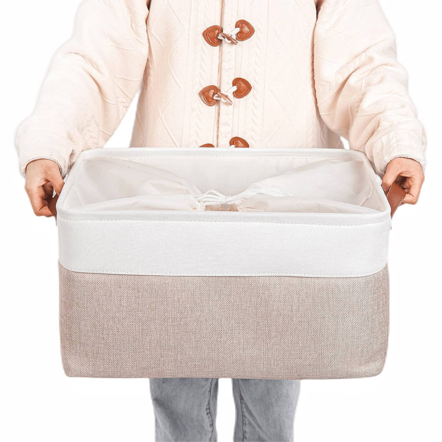Canvas Storage Basket | White & Khaki | Multiple Sizes Available