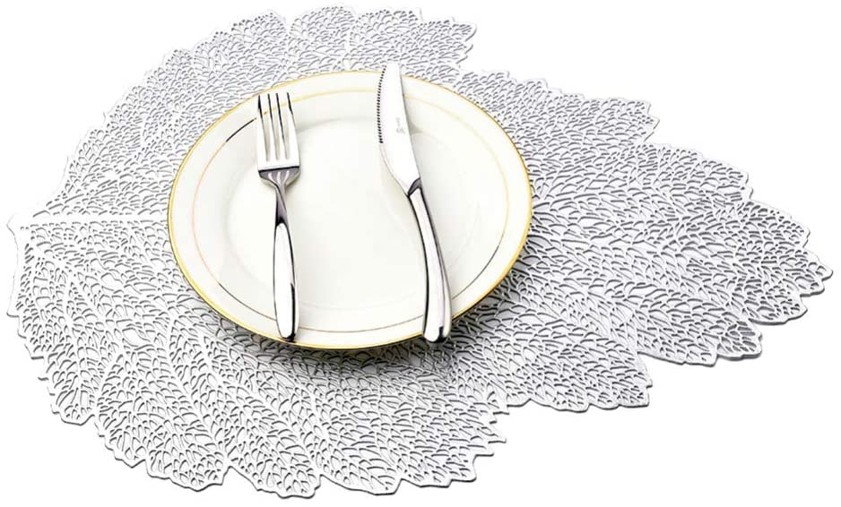 Leaf Vinyl Table Mats and Coasters Set | Eco-Friendly PVC | Gold
