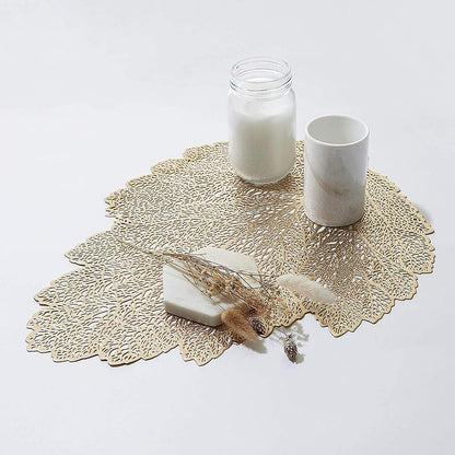 Leaf Vinyl Table Mats and Coasters Set | Eco-Friendly PVC | Gold