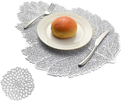 Leaf Vinyl Table Mats and Coasters Set | Eco-Friendly PVC | Gold