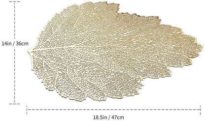 Leaf Vinyl Table Mats and Coasters Set | Eco-Friendly PVC | Gold