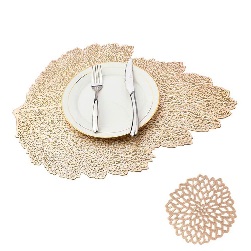 Leaf Vinyl Table Mats and Coasters Set | Eco-Friendly PVC | Gold