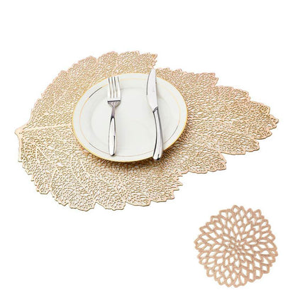 Leaf Vinyl Table Mats and Coasters Set | Eco-Friendly PVC | Gold