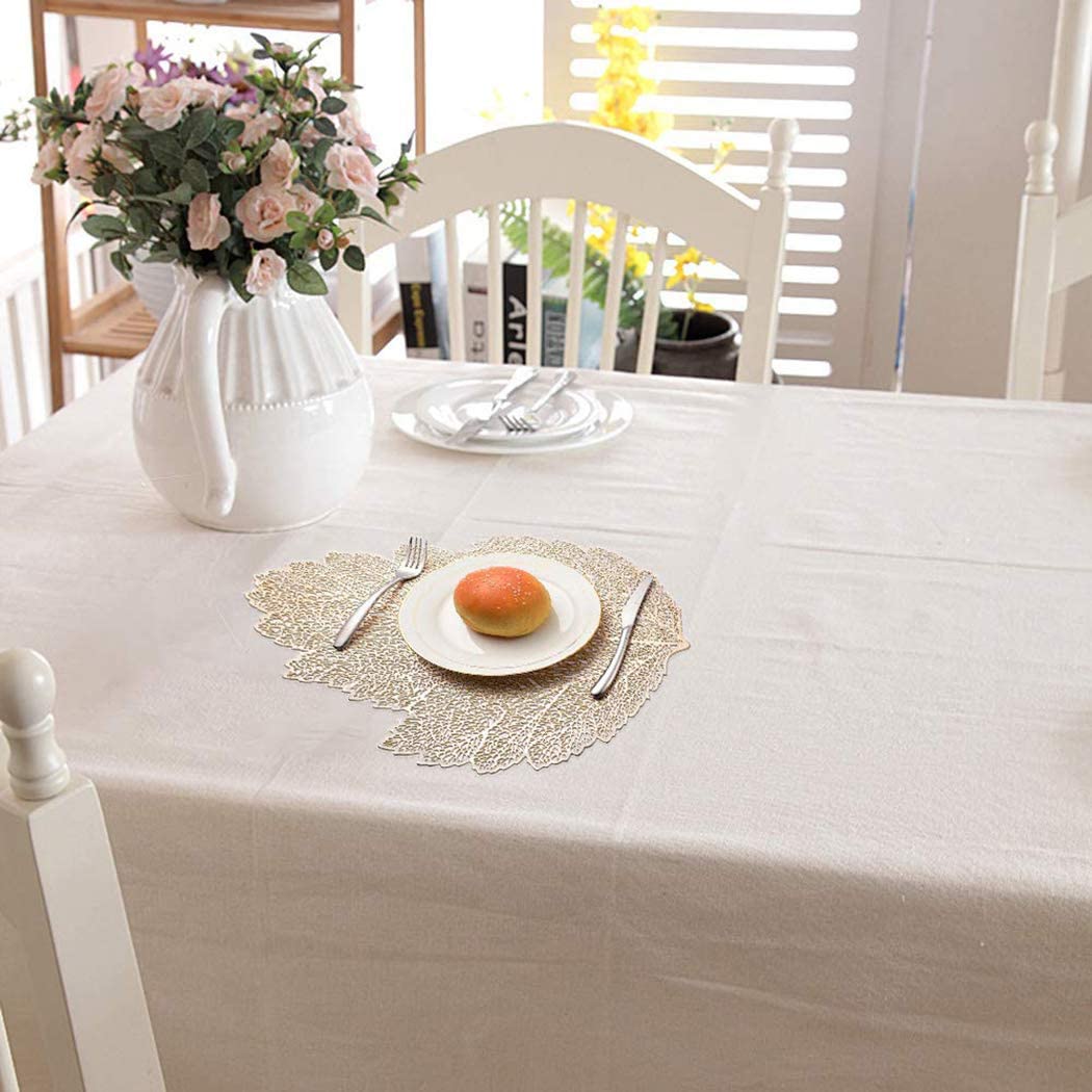 Leaf Vinyl Table Mats and Coasters Set | Eco-Friendly PVC | Gold