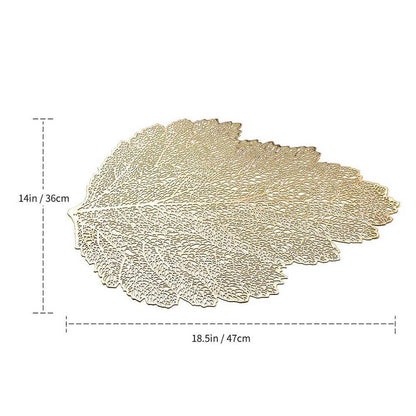 Leaf Vinyl Table Mats and Coasters Set | Eco-Friendly PVC | Gold