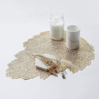 Leaf Vinyl Table Mats and Coasters Set | Eco-Friendly PVC | Gold