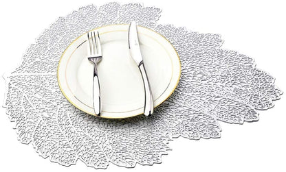 Leaf Vinyl Table Mats and Coasters Set | Eco-Friendly PVC | Gold