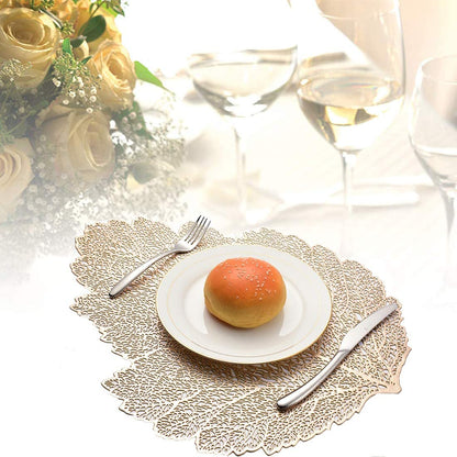 Leaf Vinyl Table Mats and Coasters Set | Eco-Friendly PVC | Gold
