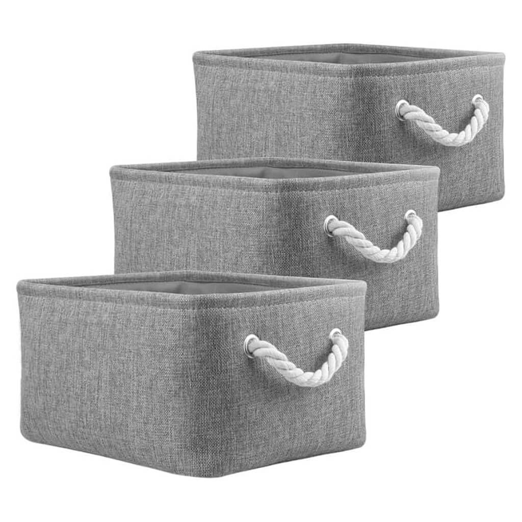 Grey Storage Baskets | Durable Fabric with Rope Handles | Set of 3 Sizes