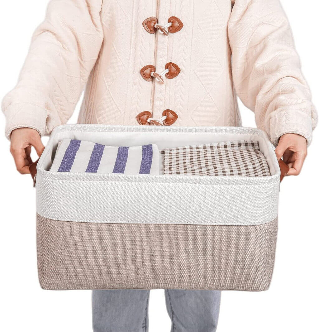 Canvas Storage Basket | White & Khaki | Multiple Sizes Available