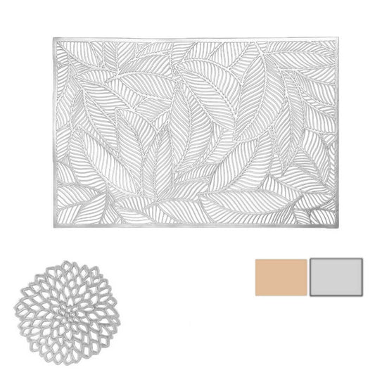 PVC Placemats and Coaster Set | Washable & Stain-Resistant | Available in Gold or Silver
