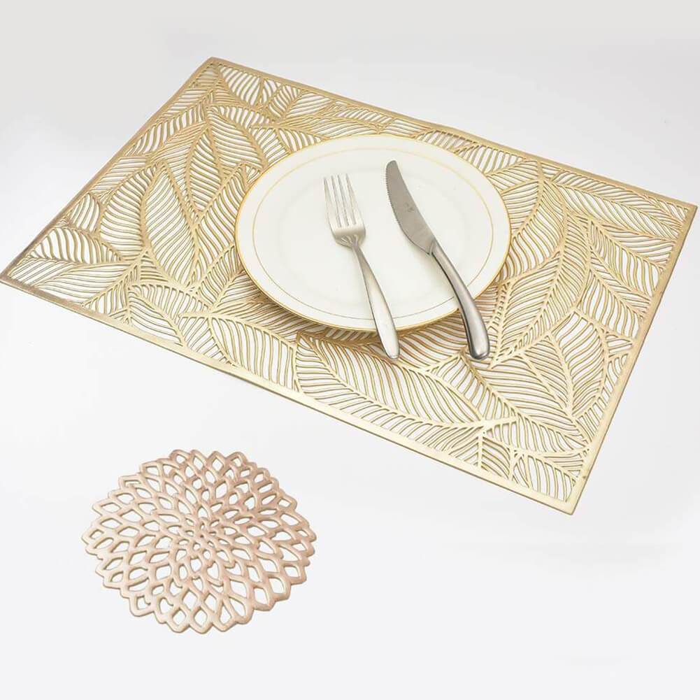 PVC Placemats and Coaster Set | Washable & Stain-Resistant | Available in Gold or Silver